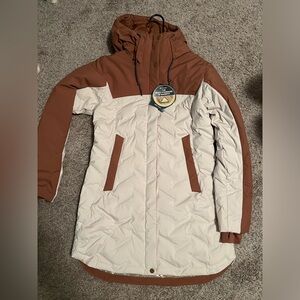 Columbia Mountain Croo II Hooded Mid Parka Size:M Color:Chalk/Camel Brown New!